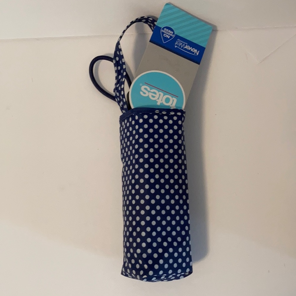 Totes blue with white polkadots umbrella